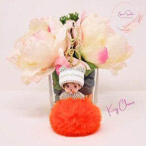 Keychain, Cute Monchichi, Pompom Ball